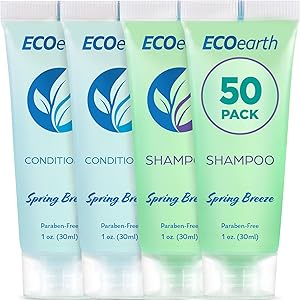 EcoEarth Travel Shampoo and Conditioner Set, 1oz, 100-Pack, Spring Breeze