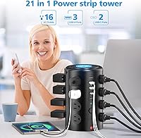 UWIWUTEI Tower Power Strip Surge Protector with 16 Outlets and 5 USB Ports — image 2