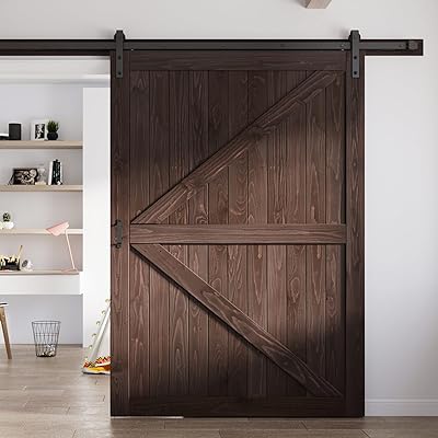 FREDBECK 60x84 Brown Barn Door with 10ft Hardware Kit