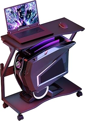 Pholiten Computer Tower Cart, Adjustable Height, 2-Tier, Black