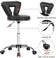 Yaheetech Rolling Swivel Salon Stool with Backrest, Black — image 4
