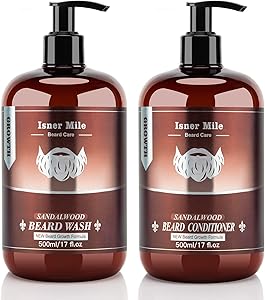 ISNER MILE Beard Wash & Conditioner Set - 17oz Biotin, Argan & Jojoba Oils, Sandalwood Scent Review