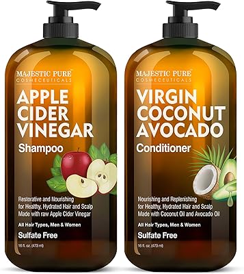 Majestic Pure Apple Cider Vinegar Shampoo & Avocado Coconut Conditioner Set, 16oz each