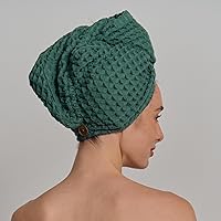 KOSMU Hair Towel - 100% Cotton Silk Hair-Drying Waffle Wrap Turban (Forest Green) — image 6