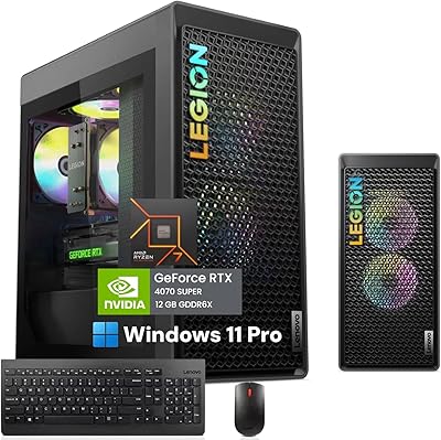 Lenovo Legion Tower 5 Gen 8 Gaming Desktop PC, AMD Ryzen 7 7700, NVIDIA RTX 4070 Super, 64GB RAM, 4TB SSD