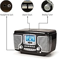 Crosley CR612B-BK Corsair Retro AM/FM Alarm Clock Radio and CD Player with Bluetooth Speakers — image 4