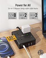 SUPERDANNY 20Ft Long Extension Cord Surge Protector Power Strip with USB-C — image 3
