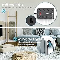 AOFO Surge Protector Flat Extension Cord Power Strip with USB Charging — image 6