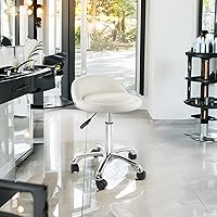 Saloniture Rolling Hydraulic Salon Stool with Low Backrest - Cream — image 2