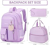 Student Backpack for Girls, Women – Purple, Waterproof Laptop Bag, 16-inch Capacity — image 3