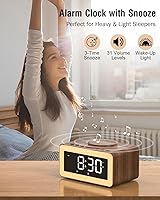 Bitswolee Wooden Digital Alarm Clock with Wireless Charging and Bluetooth Speaker — image 4