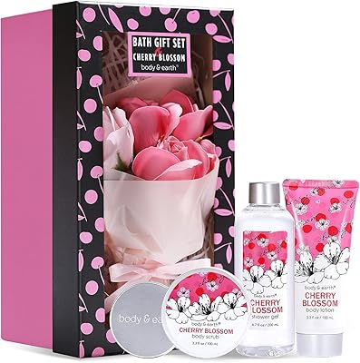 BODY & EARTH Cherry Blossom Bath and Body Gift Set for Women