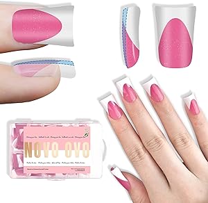 NOVO OVO Short Duck Nail Tips French Tip Press On Rose Pink with Glitter Review