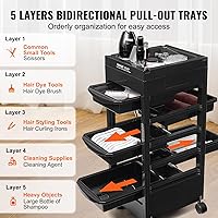 VEVOR Beauty Salon Trolley Cart with 5 Drawers and Dryer Holder — image 3