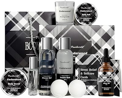 PEARLWORLD 12Pcs Men's Spa Gift Set - Cedarwood Bath & Body Care Kit