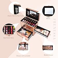 Makeup Train Case Rose Gold with Mirror and Drawer — image 7