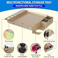 Qinrunkoi Salon Rolling Tray on Wheels, Adjustable Height (Gold) — image 5