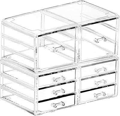 Cq Acrylic Clear Stacking Makeup Organizer with 8 Drawers