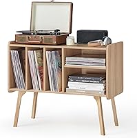 Lerliuo Record Player Stand with 4 Cabinet, Burlywood — image 1