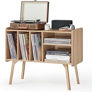 Lerliuo Record Player Stand with 4 Cabinet, Burlywood Review
