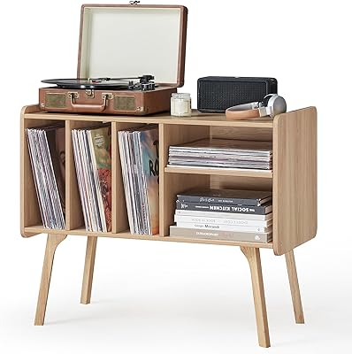 Lerliuo Record Player Stand with 4 Cabinet, Burlywood
