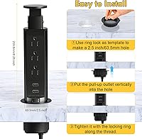 Kungfuking Pop Up Electrical Outlet with 3 AC Outlets & 2 USB Ports — image 7