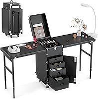 Icoget Portable Nail Table Desk with Rolling Wheels and Makeup Train Case — image 1