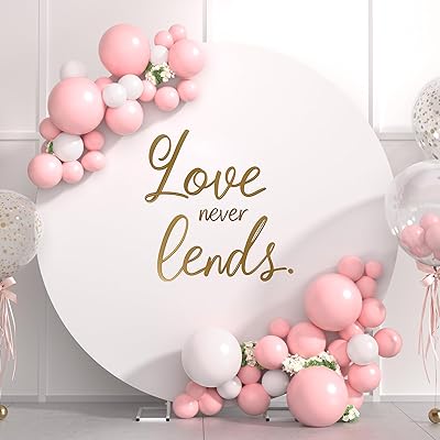 Minetom 6.6FT Round Metal Backdrop Stand with White Wedding Arch Cover Spandex