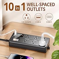 VNJ Outdoor Power Strip with 6AC Outlets + 4USB Ports — image 3