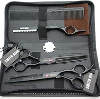 Smithking 7.0 Inches Professional Hair Cutting Thinning Scissors Set with Razor (Black) — image 2