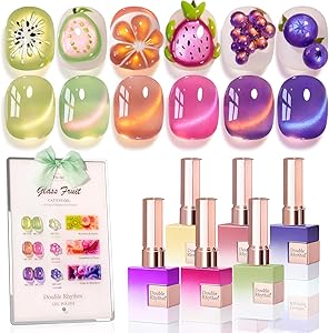 Double Rhythm Gel Nail Polish Set of 6 - Glass Rose Pink Green-T6-48