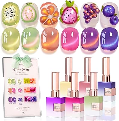 Double Rhythm Gel Nail Polish Set of 6 - Glass Rose Pink Green-T6-48