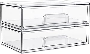 Vtopmart 12.1″W Clear Stackable Storage Drawers, 2-Pack
