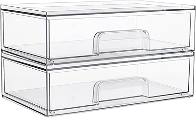 Vtopmart 12.1″W Clear Stackable Storage Drawers, 2-Pack