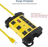 CCCEI Heavy Duty Power Strip with USB, 8 Outlets, 2700J Surge Protector, 12 FT Cord — image 4