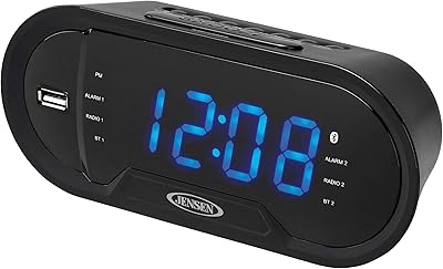 Jensen JCR-298 AM/FM Dual-Alarm Digital Clock Radio with Bluetooth