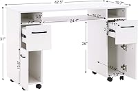 BarberPub Manicure Table with Wheels, White — image 2