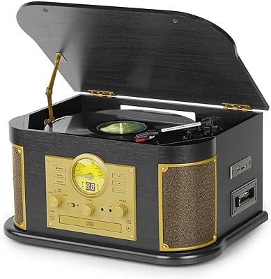 DLITIME All-in-One Vinyl Record Player 3-Speed Bluetooth Turntable