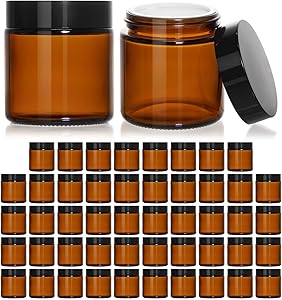 KEYWING 4oz Amber Glass Jars with Black Lids, 48 Pack