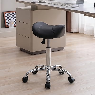 FIRAVOE Swivel Saddle Stool with Wheels (18″-26″, Black)