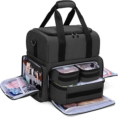 BAFASO 2 Layers Large Travel Makeup Bag with 3 Inner Removable Pouches