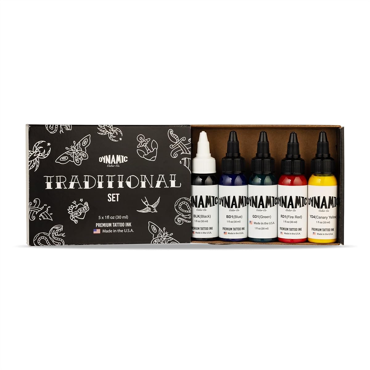 Dynamic Color Co Dynamic Color Co Traditional Tattoo Ink Set - 1oz Bottles (Black ...