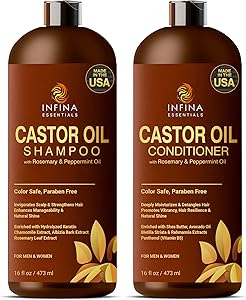 INFINA ESSENTIALS Castor Oil Shampoo and Conditioner Set 16oz Review