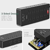 Nikleb Power Strip 23 in 1 with 20 Outlets, 2 USB, 1 USB-C, 6ft Extension Cord — image 6