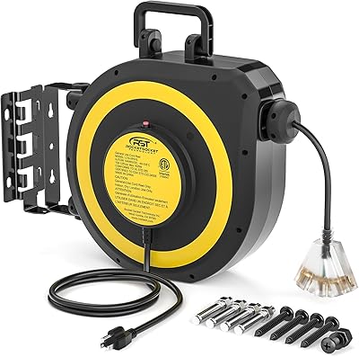 CRST 50 FT Retractable Extension Cord Reel with 3 Outlets
