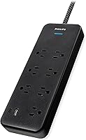 Philips 7-Outlet Adapter Spaced Surge Protector with USB Charging, 4ft Braided Cord — image 2