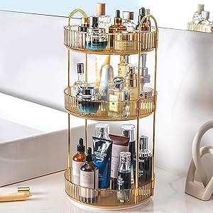 Zufudo Rotating Makeup Organizer 3 Tier Amber Gold Review