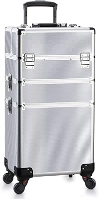 OUDMAY 3-in-1 Aluminum Rolling Makeup Case