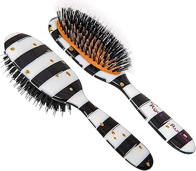Rock & Ruddle Natural Mixed Boar Bristle Hair Brush - Travel Size (17.5cm) - Black & White Stripes