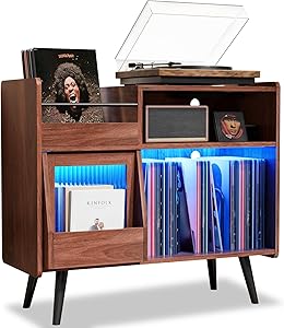 MULEJYBO Large Record Player Stand with Sliding Door